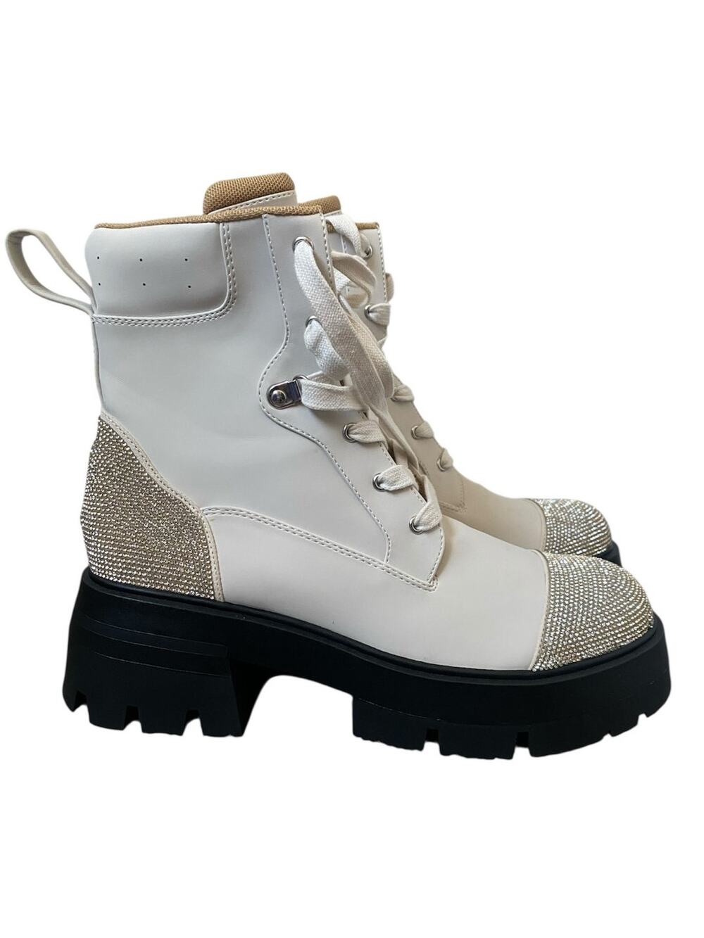 ASOS Public Desire Lark Rhinestone White Combat Boots- Size 5 UK (Size 7 in USA)